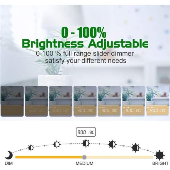 Digital Wooden Alarm Clock w/ Wireless Charging 0-100% Dimmer Dual Alarm Snooze - Picture 3 of 5